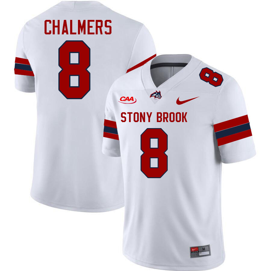Stony Brook Seawolves #8 Chayce Chalmers College Football Jerseys,Uniforms-White